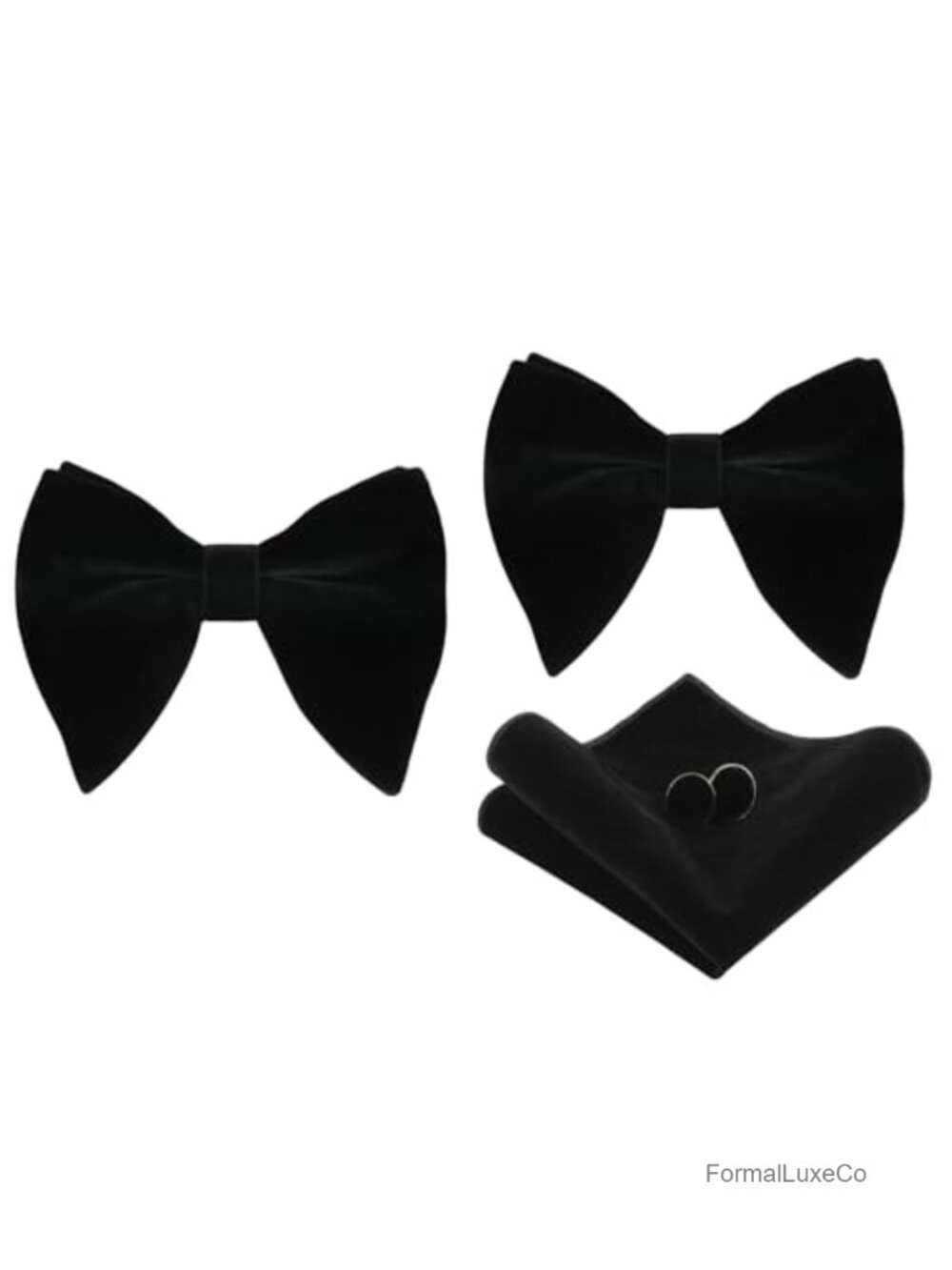 Mens Pre-tied Velvet Bow Tie Pretied Adjustable Hanky Cufflinks Set Formal